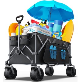 everyfun Pro Collapsible Wagon, 440 lbs Foldable Utility Wagon Cart with Big Wheels, Heavy Duty Folding Wagon for Beach/Garden/Camping/Grocery-Black