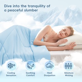 MASVIS Cooling Blankets for Hot Sleepers, Luxury Lightweight Cozy Soft Throw for Night Sweats Double Sided Breathable Blanket for Bed Couch Sofa, Q-Max 0.4 Cold Tech Ice Blanket, Queen (90"x90"), Blue