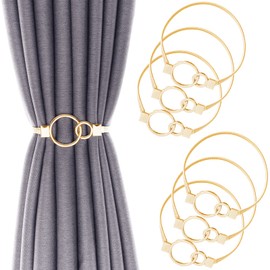 6Pack Curtain Tiebacks Aluminum Alloy Spring Design Curtain Holdback Leaf Carving Design Curtain Ties for Drapes Curtain Ties Backs Curtain Modern Style Curtain Holdback Decor(Gold Ring)