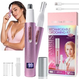 Recortadora de pelo de nariz y orejas para mujeres y hombres, 2026 sin dolor recargable por USB, recortadora facial y de cejas con pantalla LED para una fácil limpieza, kit de aseo portátil