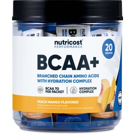 Nutricost BCAA+ Hydration Peach Mango Flavor (20 Stickpacks) - Branched Chain Amino Acids with Hydration Complex - Gluten-Free, Non-GMO