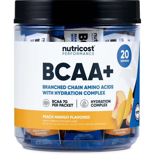 Nutricost BCAA+ Hydration Peach Mango Flavor (20 Stickpacks) - Branched
