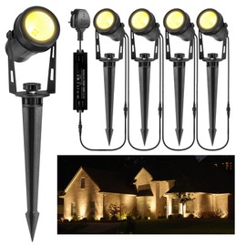 GreenClick GreenClick Garden Spike Lights, Extendable Garden Lights Mains Powered 12V Low Voltage Landscape Spotlights IP65 Waterproof Outdoor Garden Uplights for Wall Trees Shrubs(4 Pack, Warm White)