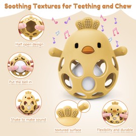 MCGMITT Baby Teething Toys for 3-6 Months, Easy Grasp Silicone Infant Rattle Teether Toy for 0-12 Months, BPA-Free Food Grade Baby Montessori Sensory Toys, Soft Infant Chew Toys for Teething Relief