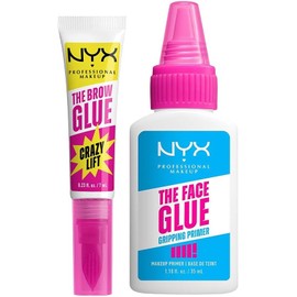 NYX Professional Makeup The Brow Glue Crazy Lift Gel fijador de cejas con efecto laminado + Face Glue Primer de Maquillaje Hidratante. Sin sensación pegajosa ni residuos blancos. Fórmula Vegana