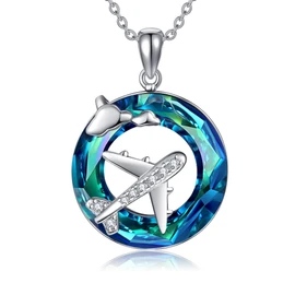 HUKKUN Aeroplane Necklace Sterling Silver Aeroplane Pendant Necklace Travel Jewellery Gifts for Women Flight Attendants
