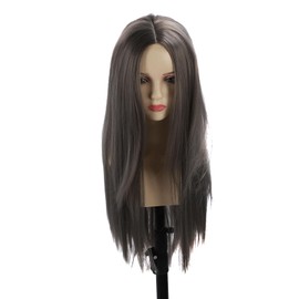 Peluca de Pelo Sintético Larga y Recta de Alta Densidad con Redecilla Incorporada Resistente Al Calor para Diversas Ocasiones (gris ahumado)