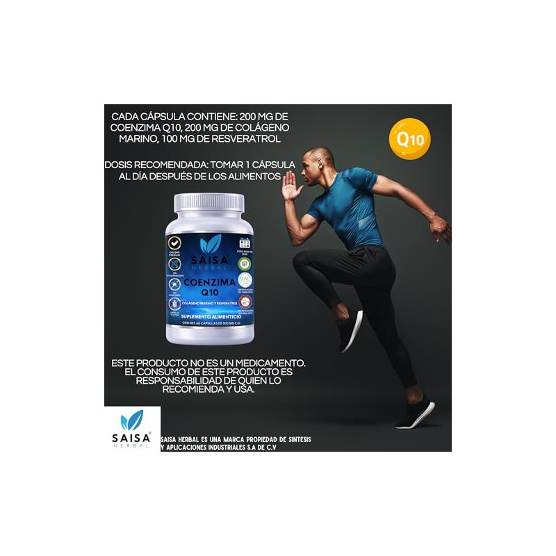 Coenzima Q10 Resveratrol y Colágeno Marino 60 Cápsulas Antioxidante, Antienvejecimiento