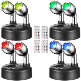 Honoson 4 Pack Dual Head Battery Operated Spotlights Indoor Wireless RGB LED Spot Light with Remote 13 Color Accent Lights with Rotatable Head Stick on Wall Hallway, for Painting Picture(Black)