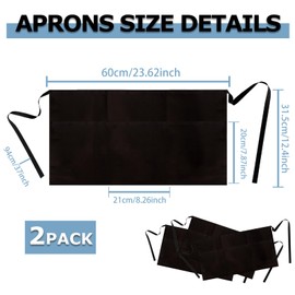 toresper 2 Pack Server Apron, Black Waitress Apron with 3 Pockets, Waiter Short Half Waist Apron for Women with Pockets (2, Black)