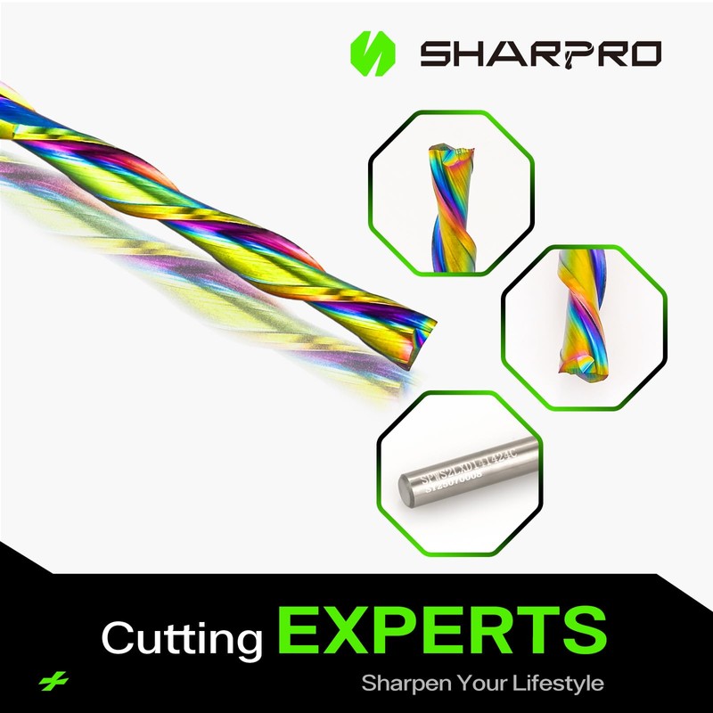 Sharpro 1/4 Downcut Router Bit 1/4 Shank, Spiral CNC Router