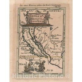 Historic Map : California as an Island, Mallet, 1683, Vintage Wall D?or : 34in x 44in