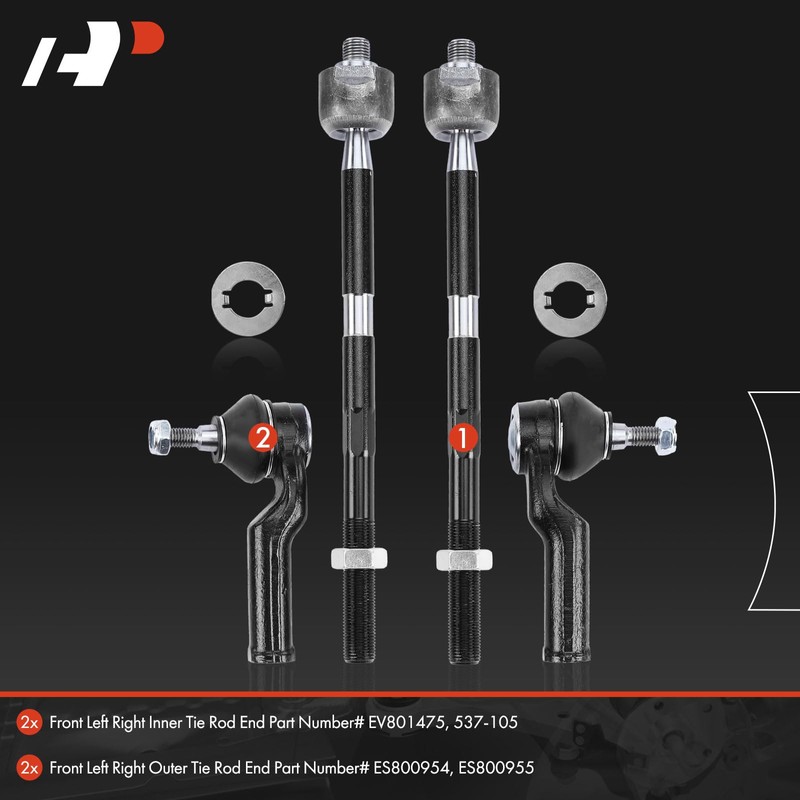 A-Premium Set of 4, Front Inner & Outer Tie Rod