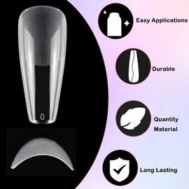 LoveOurHOme 600pc Long Coffin Fake Nail Tips Clear Full Cover XL Coffin False Nails Acrylic Soft Gel X Nail Tips for Salon & Home Women Girls Gel x Nail Extension Acrylic Press on Nails