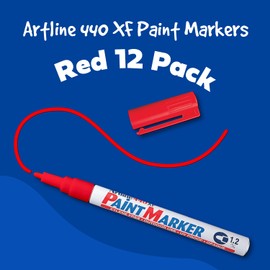 Artline 440XF Paint Markers for Wood, Plastic, and Canvas, Waterproof Marker for Indoor/Outdoor Applications, Opaque Coloring Markers with 1.2mm Bullet Tip - Red, 12 Pack