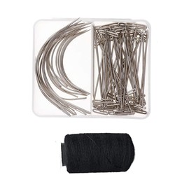 70 Pieces Wig Making Pins Needles Set, Wig T Pins +C Curved Needles+Black Thread in A Plastic Box for Wig Making Hair Extension Handcraft Hand Sewing