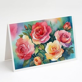 Caroline's Treasures DAC1701GCA7P Oklahoma Roses in Watercolor Greeting Cards and Envelopes Pack of 8 Blank Cards with Envelopes Whimsical A7 Size 5x7 Blank Greeting Cards