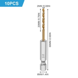 10Pcs Drill Bit, 2mm Hex Shank Twist Drill Bits Set High-Speed Steel Titanium Coated 6-Angle Drill Bits, Suitable for wood metal plastic stainless steel aluminum alloy