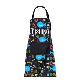 ENSIANTH Funny Fishing Apron Gifts for Fishing Lovers Fisherman Gifts Apron Fishing Boat Gifts Fish Print Apron with Pockets (fishing apron)