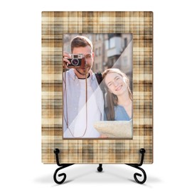 Doreen's Boutique Plaid Wooden Picture Frame, 4x6 Wooden Photo Frame with Easel, Wood Frames for Vintage Home Decoration, Farmhouse and Office Tabletop Display-51