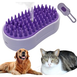 Cat Steam Brush, Helps Reduce Cat Hair, Easy Cleaning Top, Steam Brush with Silicone Massage Bristles for Cats or Dogs, Best for Long-haired Cats or Dogs (Purple)