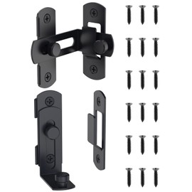 MeBantoo 90 Degree Flip Barn Door Lock, Safety Stainless Steel Lock Latch for Right Angle Curved Door, Garden, Garage, Wine Cabinet, Closet (2 Pack Black)