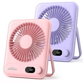 WHATOOK Small Desk Fan 2 Pack: 2000mah 10 Hours Battery Office Quiet Mini Desktop Fan Portable Rechargeable Travel Essentials(Pink and Purple)