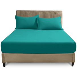 Premium Fitted Bed Sheet King Size, Plain Dyed Finest Bedding Sheets With Elasticated Corners, Deep Teal