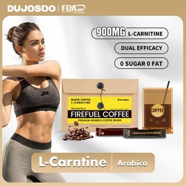DUJOSOO Firefuel Coffee 0 Sugar 0 Fat Black Coffee L-CARNITINE 6g – Pack of 10 (Available in 2 Bags or 3 Bags) – American Style, Portable, Instant Arabica Black Coffee, Cold & Hot Dual Brewing, Celebrity Favorite, Mediterranean Flavor Premium Beverage - 