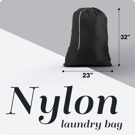 Nylon XL Laundry Bag - Locking Drawstring Closure, Machine Washable, These Large Bags Will Fit a Laundry Basket and Strong Enough to Carry up to Two Loads of Clothes (Black | 22" x 32")