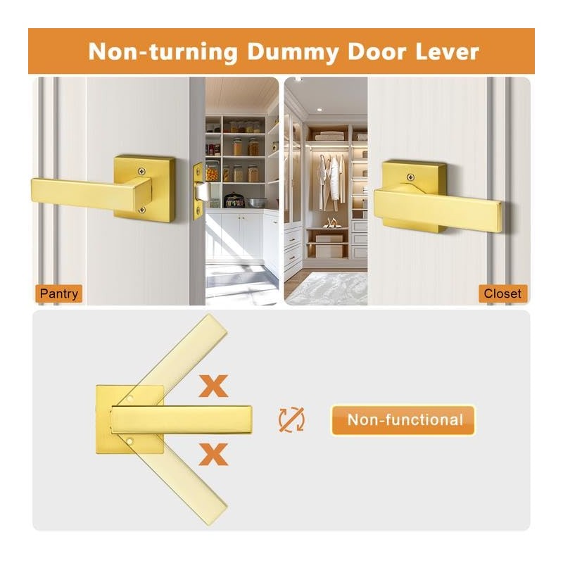 Probrico Brushed Gold Dummy Door Handle Interior Door Levers Square