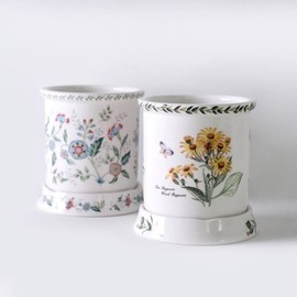 Choose 1 of 2 types of Korean-made ceramic garden cutlery holders / 국산 도자기 가든 물빠짐 수저통 2종 택1