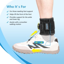 Adjustable AFO Foot Drop Brace with Quick Adjust Knob and Wide Hook Eyelet Hook, Drop Foot Brace for Men and Women, Lightweight Foot Drop Brace for Walking, Left or Right Foot Stroke Recovery , S/M