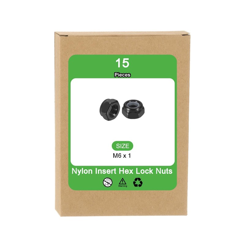 sourcing map 15Pcs M6 x 1 Nylon Insert Hex Lock