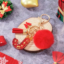 MWOOT Initial keychain, Resin Letter J keychain, Cute Car Keyring, Alphabet Key Chain with Butterfly Tassel, Red Keychains Plush Ball Keychains for Women Purse Bag Handbag Decor (J)