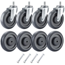 FLKQC 8 Pack 5" Shopping Cart Replacement Wheels Kit, Double Ball Bearing TPU Silent Wheels for Supermarket Carts, Cart Wheels Set with Hardware- 5 Inch Stem Threaded Caster Wheels (Grey)