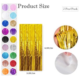 Gold Tinsel Curtain Party Backdrop,2pcs 3.2ft x 6.5ft Foil Curtain Decorations,Gold Foil Fringe Streamers Metallic Tinsel Door Hanging Foil Flow Silk Streamers for Birthday Wedding Holiday Party