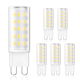 Bombilla Led G9 Para Araña, 4w 40watt G9 Halógeno Equivalente 1.77 '' de Altura Corta T4 Bombilla Con Base de Bin-pin de Cerámica G9, 400lm, Ac 120v, Paquete De 6 No Regulables (2700k Blanco cálido)