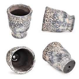 Sungmor 5.9 Inch Cement Plant Pot for Plants, Succulent Planter with Embossed Design, Vintage Concrete Flowerpots with Drainage Hole, Decorative Orchid Houseplant Pot Indoor Outdoor Plant Container