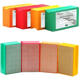 MORESUPERHARD 4Pcs Diamond Hand Polishing Pads Sanding Block，Foam Backing for Sanding Tile Glass Stone Concrete Granite Marble，Dry/Wet Diamond Sanding Pads 60,120,200,400# Grit