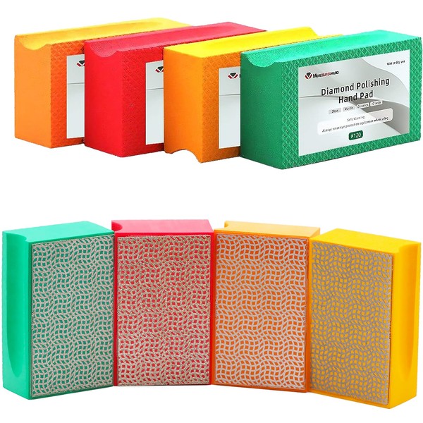 MORESUPERHARD 4Pcs Diamond Hand Polishing Pads Sanding Block，Foam Backing for