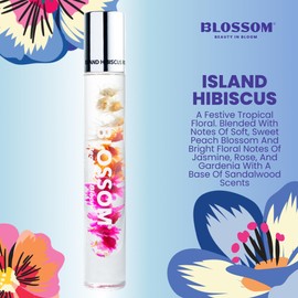 Blossom Roll on Perfume for Women Alcohol Free Rollerball Perfume Oil with Essential Oils, Infused with Real Flowers, Made in USA, 0.20oz (Peach, Jasmine, Rose, Gardenia, Sandalwood), Island Hibiscus