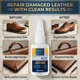 Meuvcol Leather Glue 100g, Fast-Setting Leather Repair Adhesive for Purses, Shoes, Car Seats, Suede & Upholstery, Clear-Drying Strong Bond for Leather, Includes 6 Precision Tips