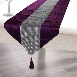 Time to Sparkle Set of 1 Velvet Table Runner + 4 Placemat Table Mats Thick Velvet Satin Tasseled Xmas (Velvet-purple, 4*Placemats + 1*Runner)
