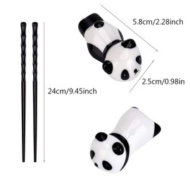 Smavles Chopsticks with Holder 4 Pairs Chopsticks Black Chopsticks Gift Set Reusable Chopsticks with Chopsticks Shelves Panda Shape