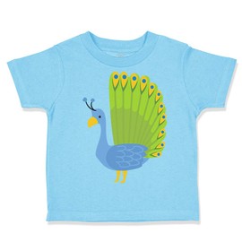Toddler T-Shirt Zoo Peacock Spread Tail Zoo Funny Cotton Colorful Peacock Boy & Girl Clothes Zoo Baby Funny Tee Aqua Blue Design Only 3T