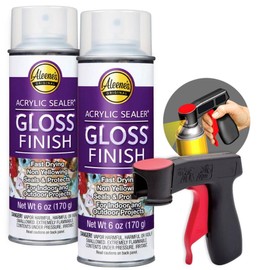 GRAS Art Bundles Aleene's Acrylic Sealer Spray (2-Pack) with Attachable Nozzle - 6 oz. Gloss Finish, Clear - Water Proof Sealant - Non-Yellowing - Includes Snap-In Spray Can Holder with Trigger