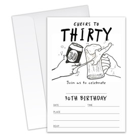 XZMBQ Cheers to Thirty! 30th Birthday Party Invitations - 20 Invitation Cards 4”x6” with 20 Envelopes - Men&Women Beer Themed 30th Birthday Party Invites.(131)