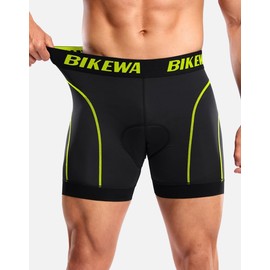 Bikewa Men's Cycling Underwear with Anti-Slip Leg Grips 4D Padded Bike Shorts MTB Liner for Bicycle Biking Riding(Black/Green,XXL)