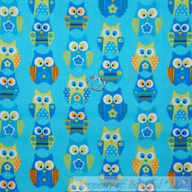 Springs Creative Products BonEful Fabric FQ Cotton Quilt Aqua Blue Bird OWL Flower White Spring Summer Kid